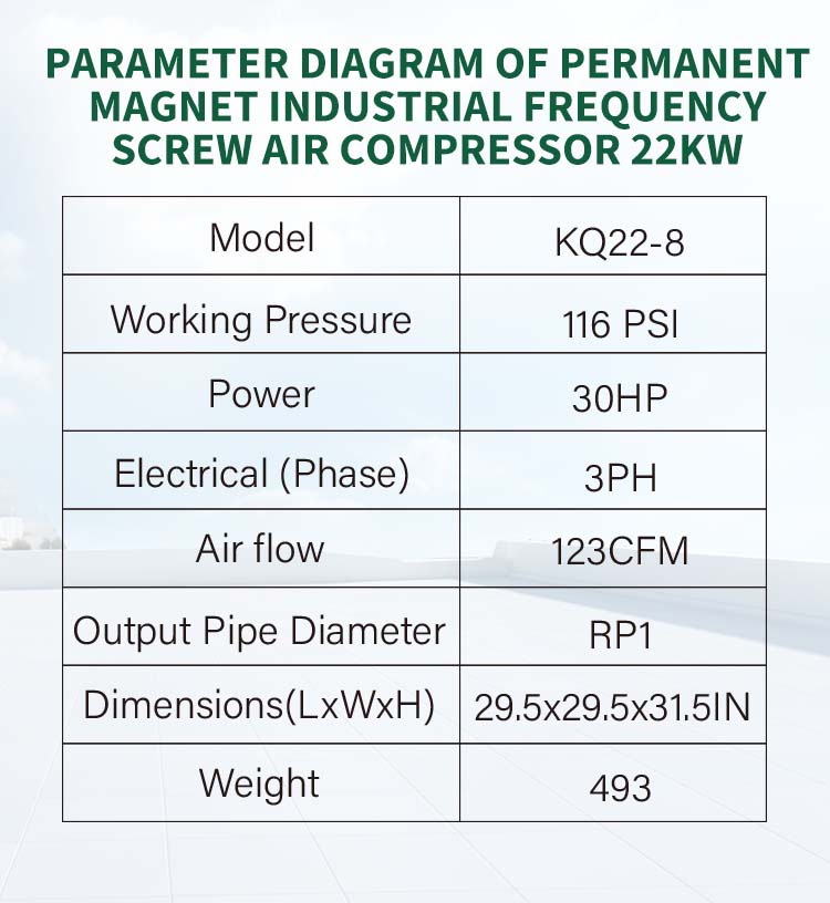 Permanent magnet industrial frequency screw air compressor 22kw
