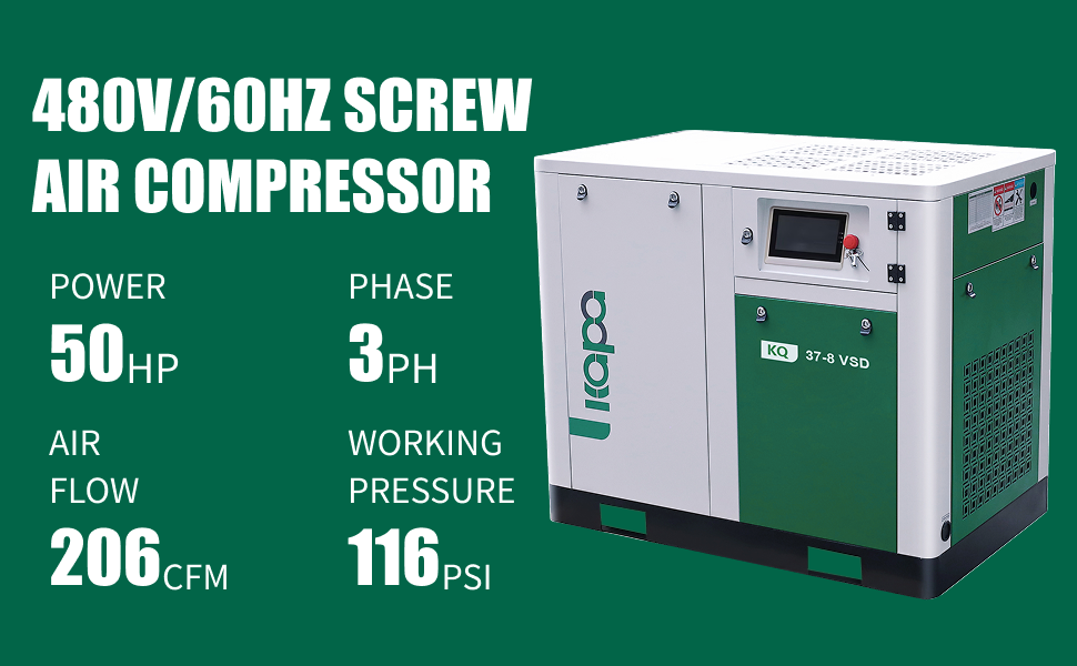37KW Screw Air Compressor  | 206CFM@116PSI| 480V
