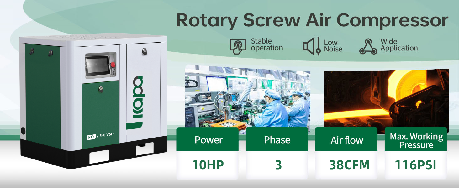 10HP 7.5KW Rotary Screw Air Compressor 3 Phase 460V 38cfm For Paint Workshop