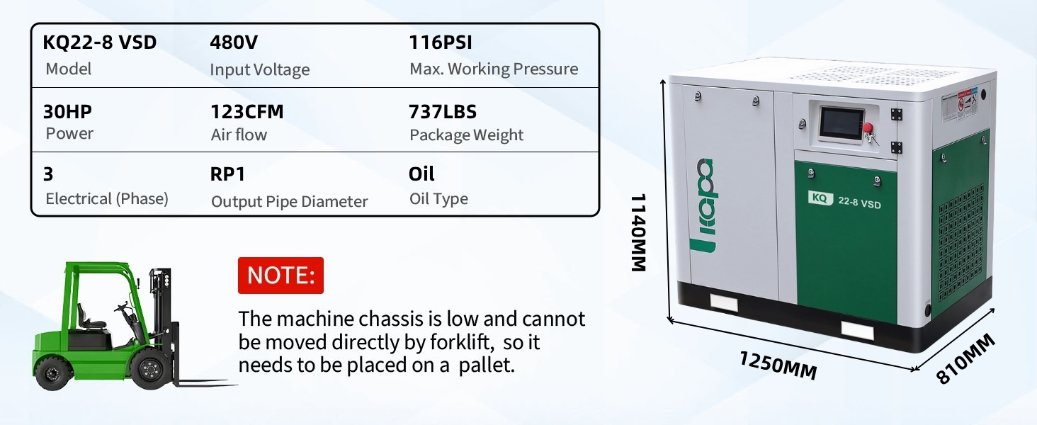 Permanent magnet industrial frequency screw air compressor 22kw