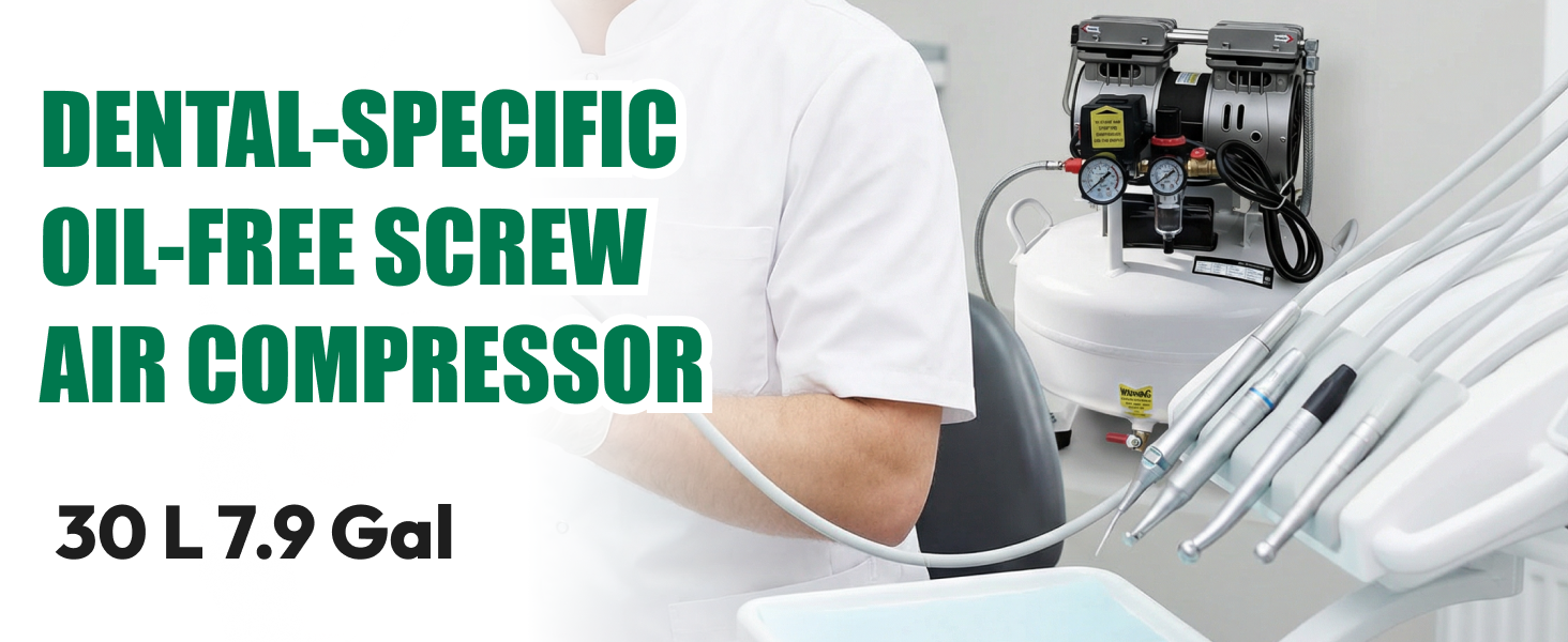 Dental Silent Oil-Free Dental Air Compressor Portable Pump 30L 115psi