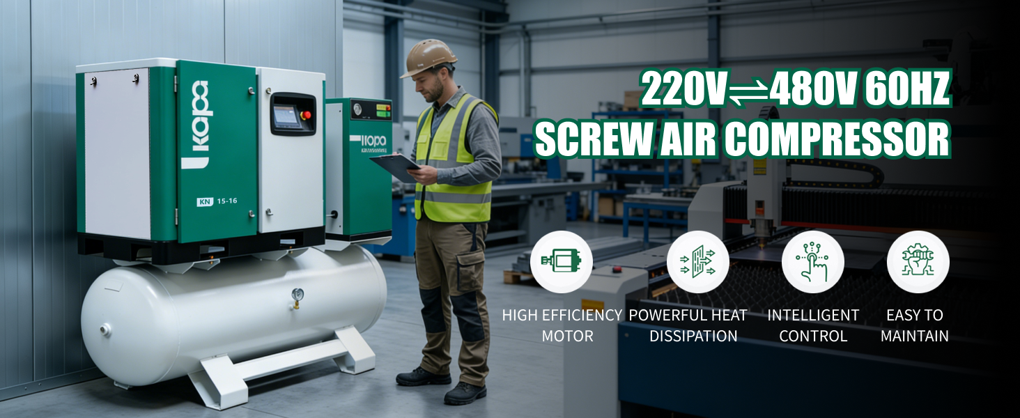 Dual Voltage 16 Bar ASME-Certified 4-in-1 Rotary Screw Air Compressor for the U.S. Market