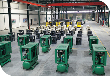 The air compressor should be placedhorizontally, with the belt side facingthe wall, and the maintenancespaceshould be reserved.