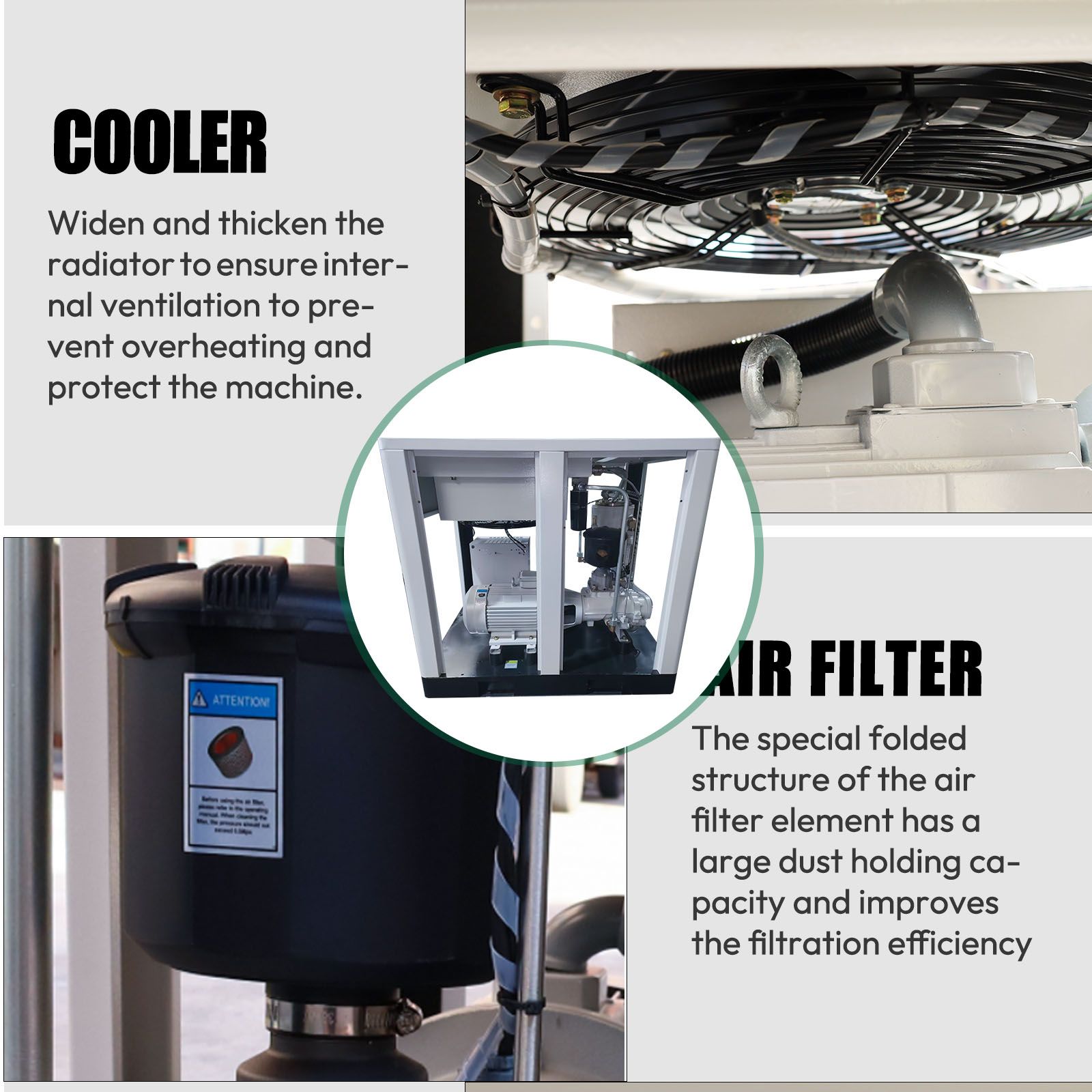 KQ Series 15HP 11KW LRSD Rotary Screw Air Compressor | 66.04CFM @ 125 PSI | 480V 3-Phase 60Hz |  RP3/4"  |  VSD