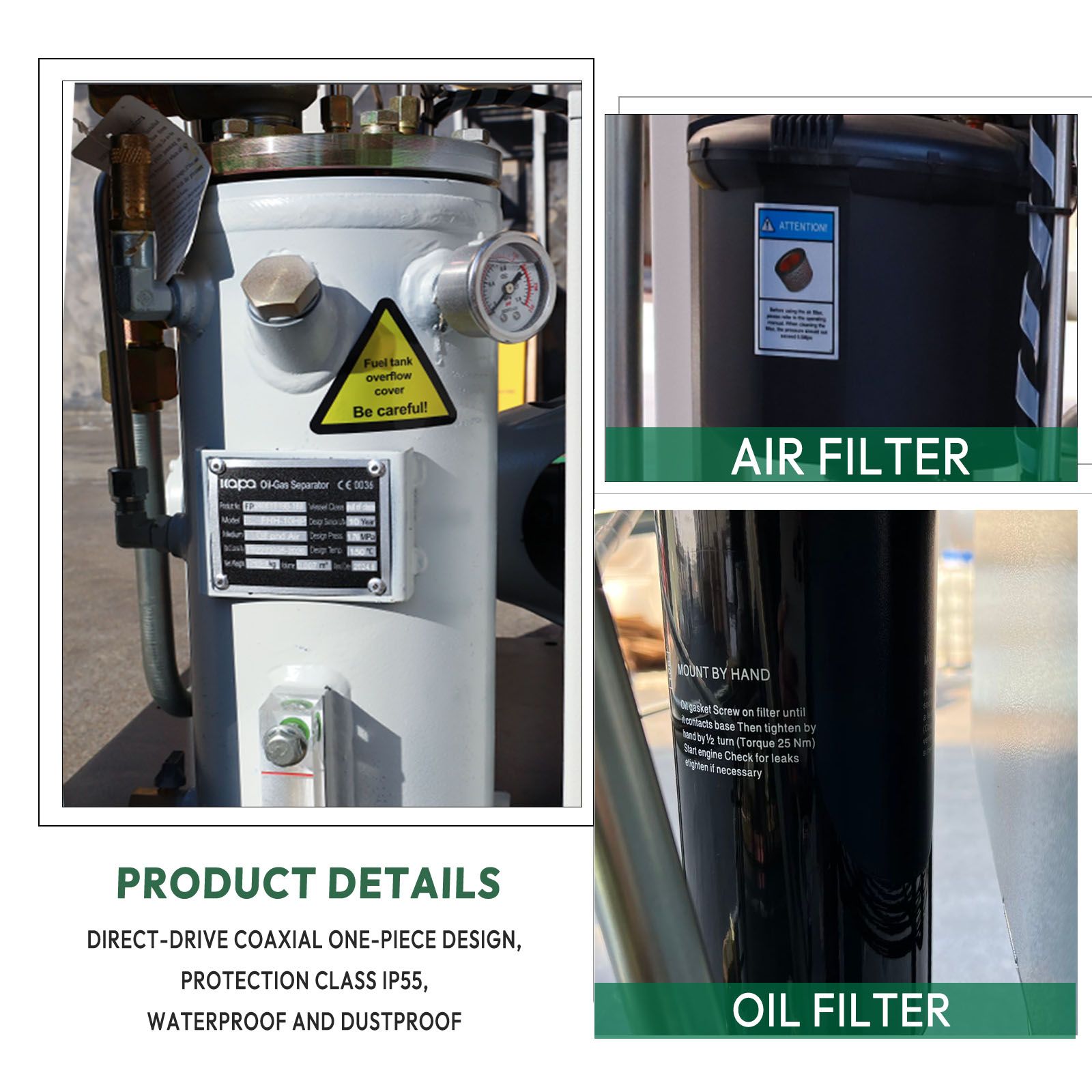 Rotary Screw Air Compressor | 7.5HP 5.5KW | 21.54 CFM @116 PSI | 480V 3-Phase 60Hz |  RP1/2"