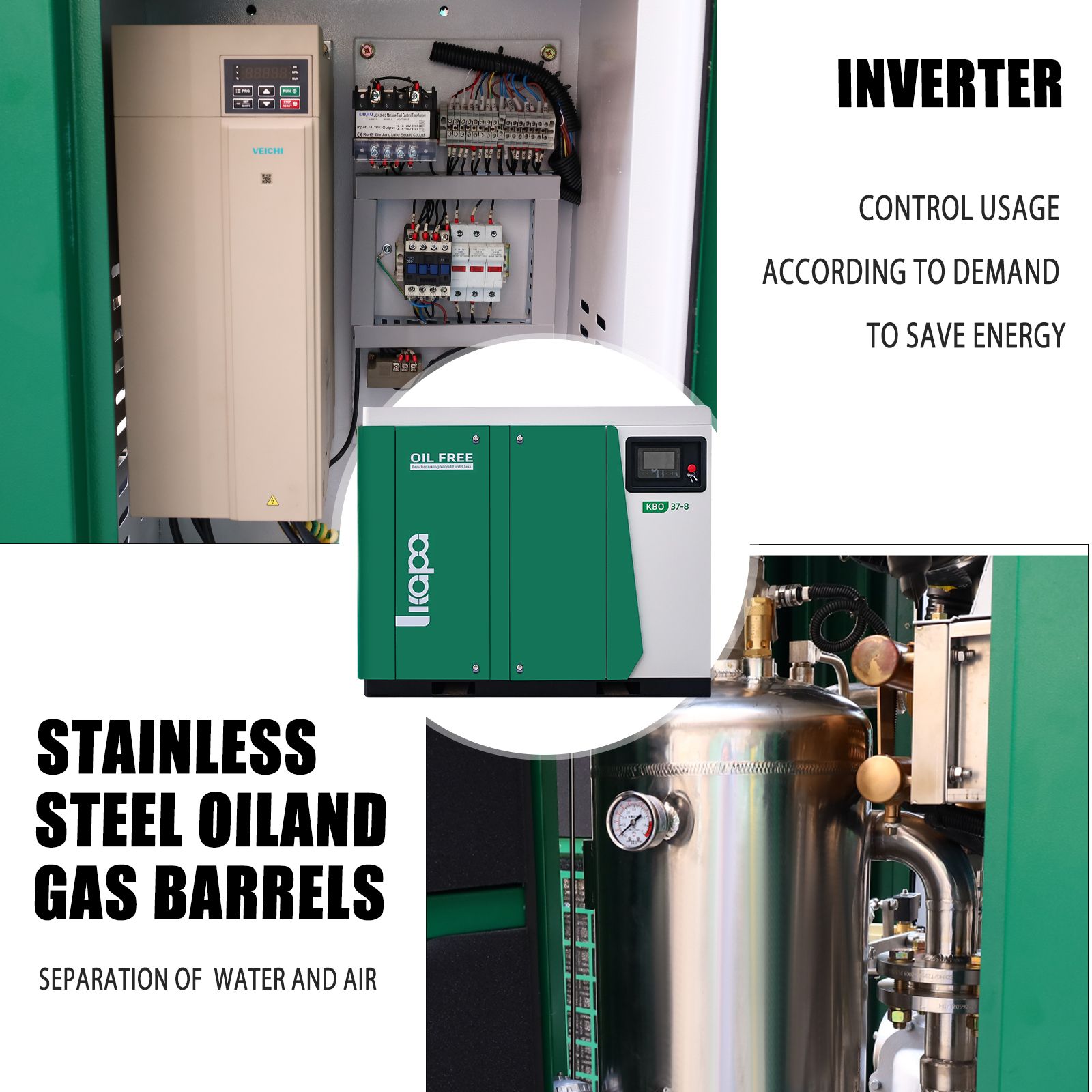 37KW 8bar Oil-free screw air compressor