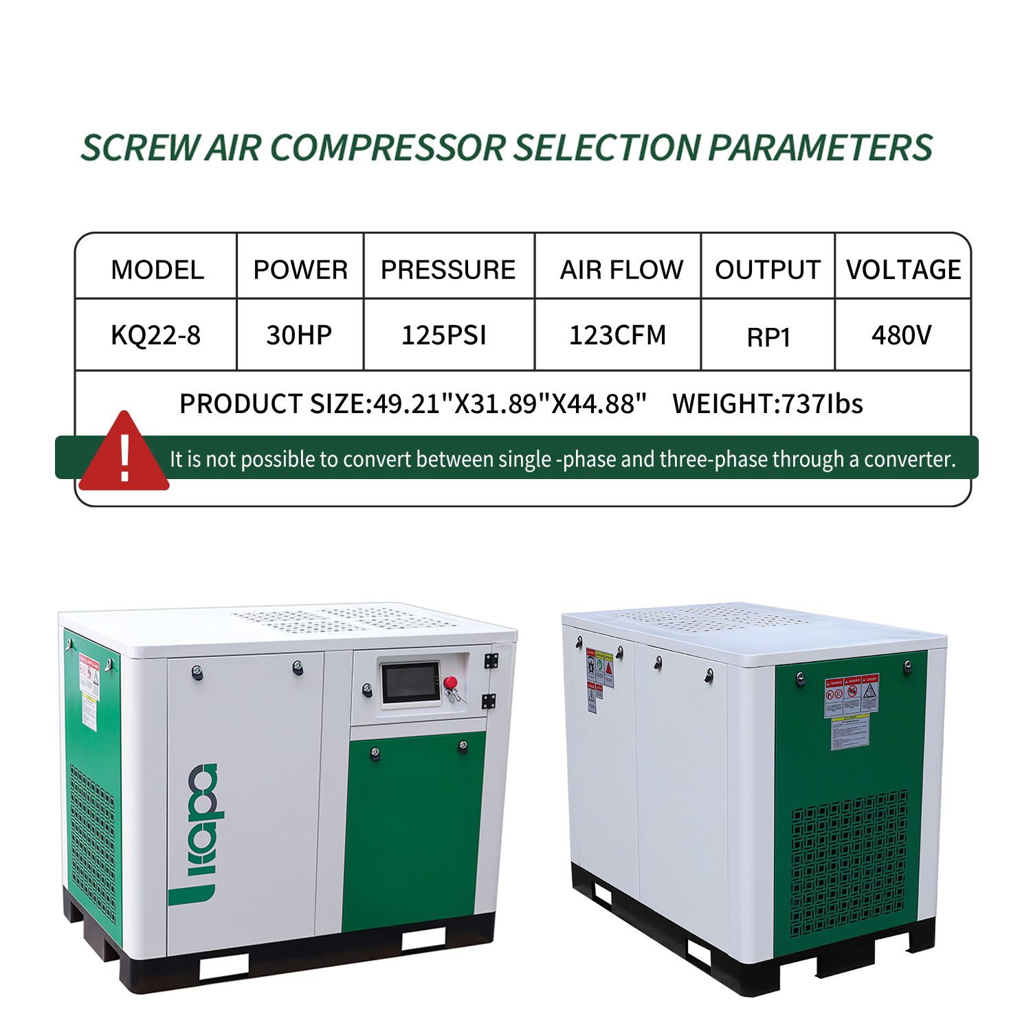 30HP 123cfm 3-Ph 480V Stationary Rotary VSD Screw Air Compressor 22KW 116psi