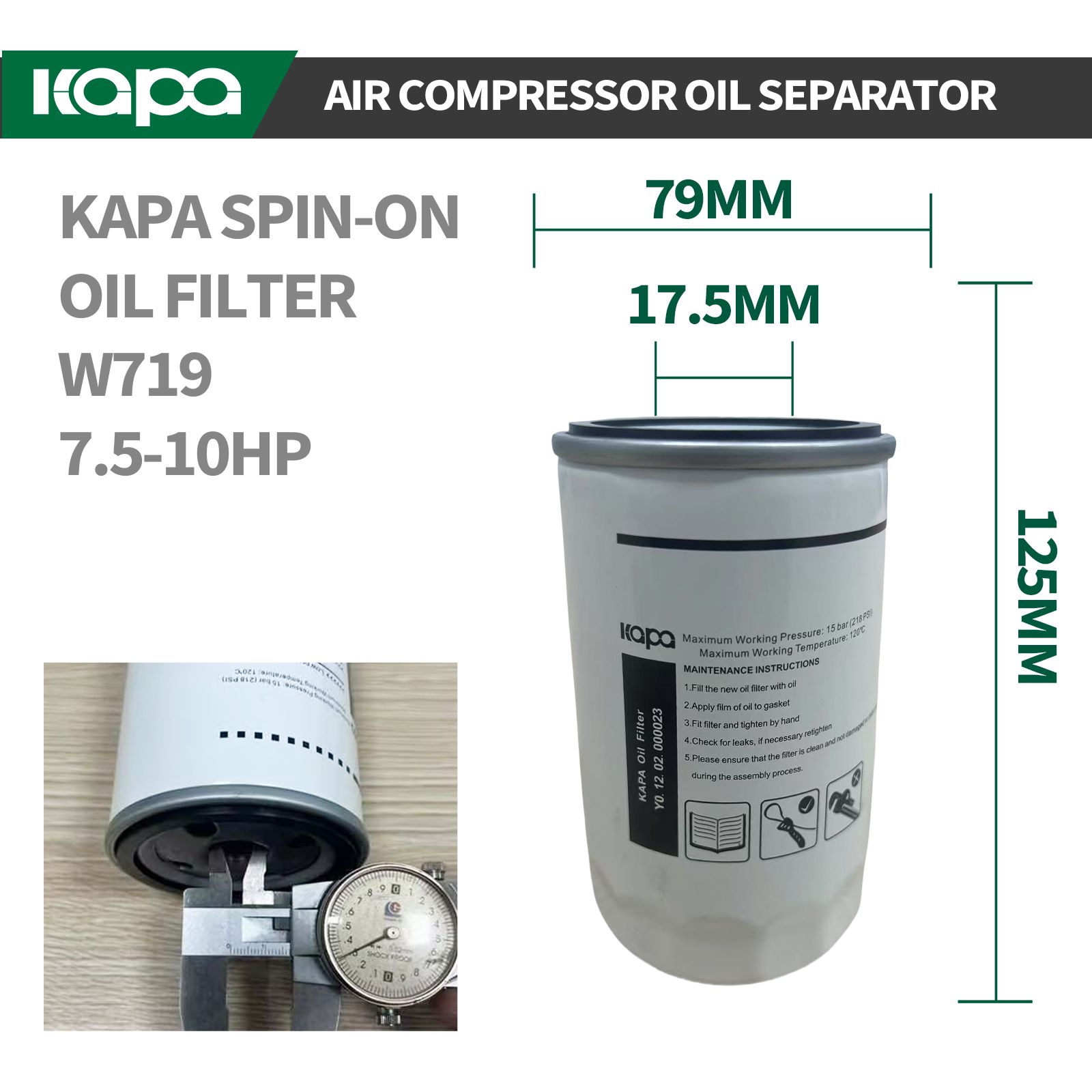 Spin-On Oil / Air Separator Oil Filter Air Filter For KG 7.5-10HP Air Compressor