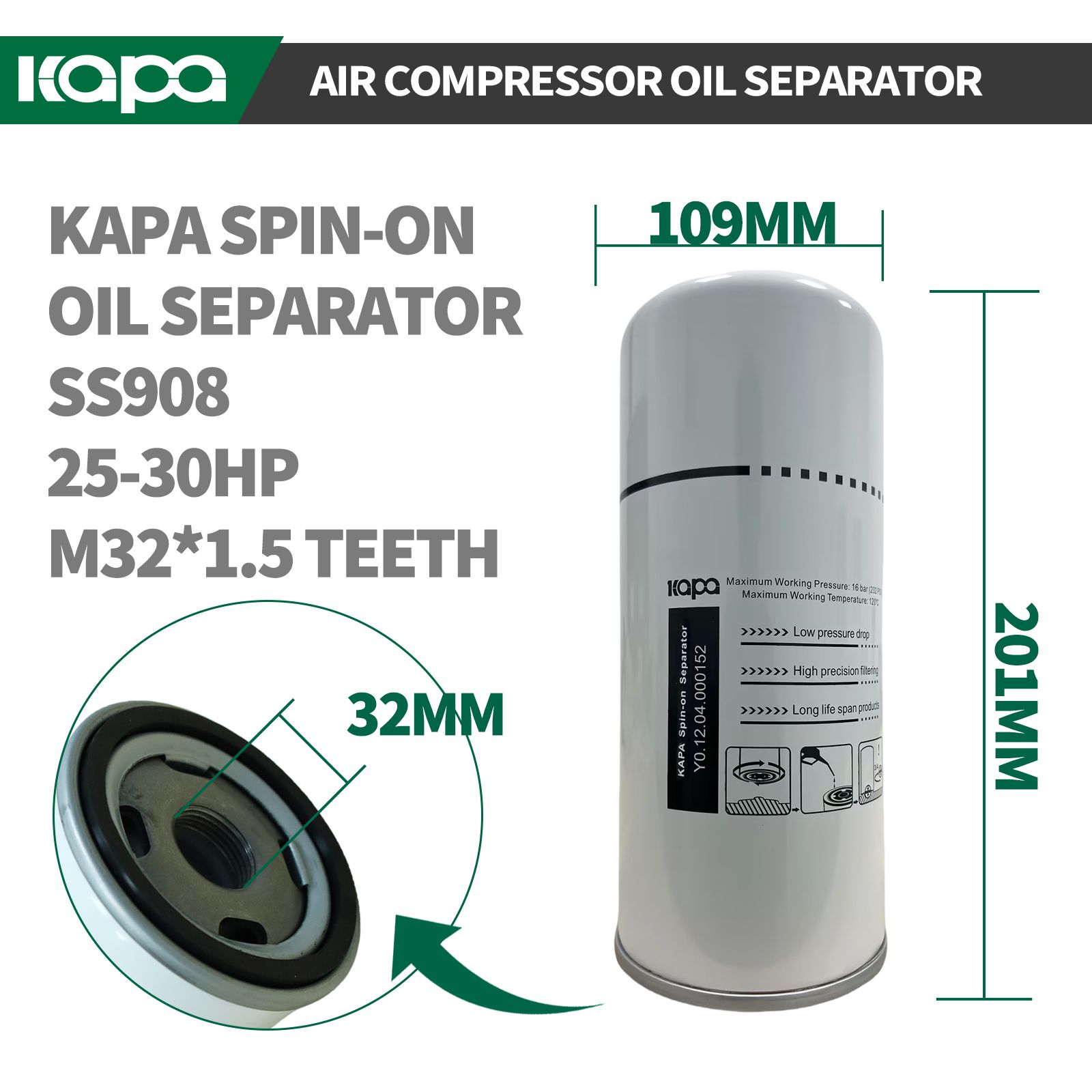 KG 25-30HP Compressor repair kit，Spin-On Oil/Air Separator+Oil Filter+Air Filter