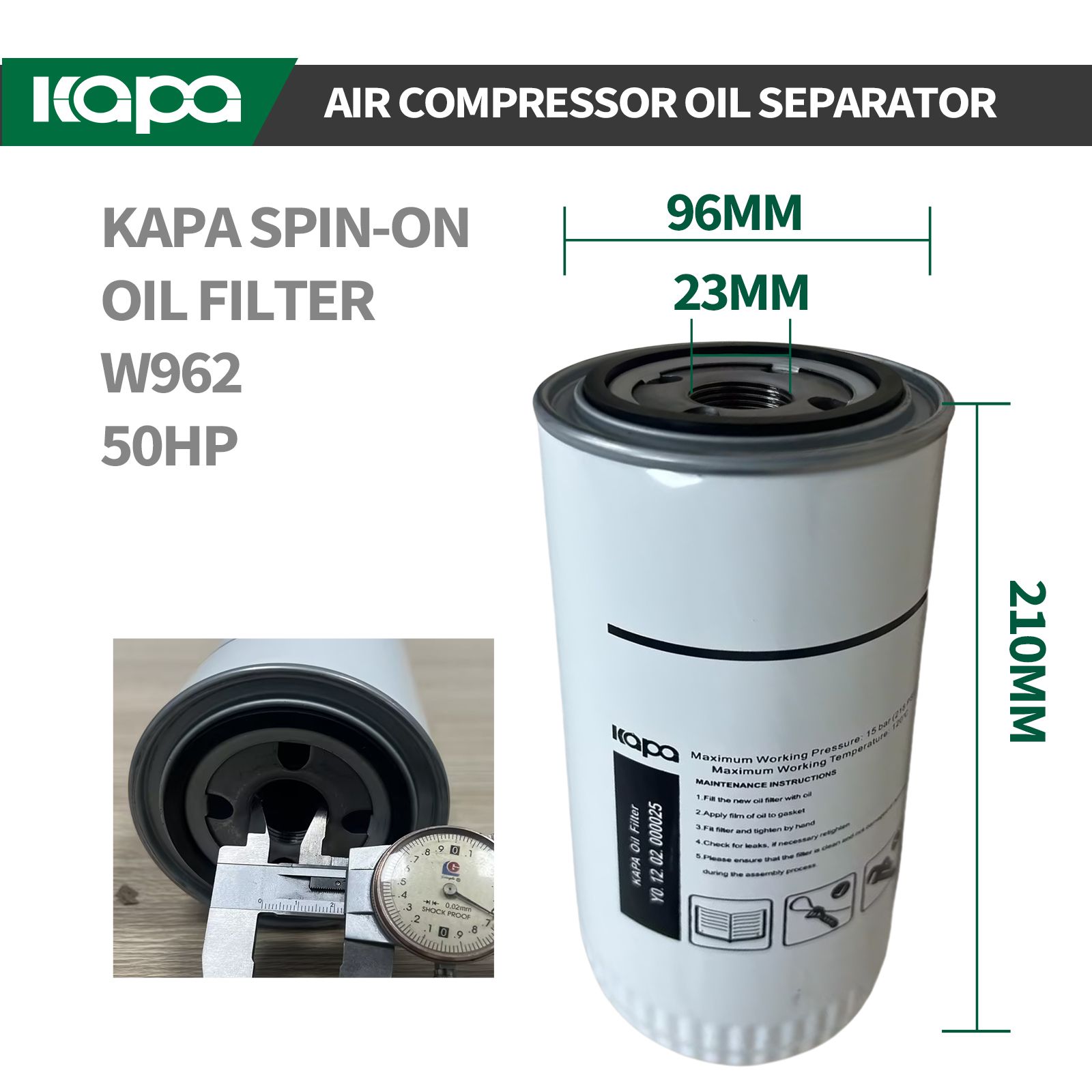 KG 50HP Screw Compressor Replacement Parts Spin-On Oil Separator Oil/Air Filter