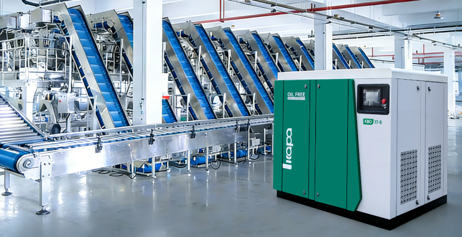 Oil-free screw air compressor for food industry