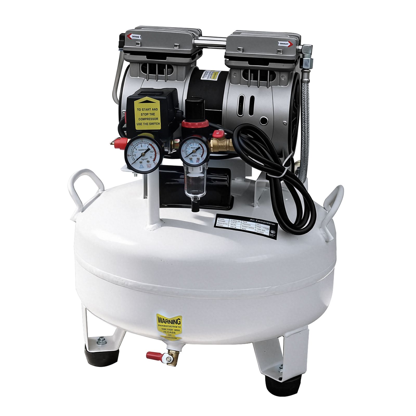 Dental Silent Oil-Free Dental Air Compressor Portable Pump 30L 115psi