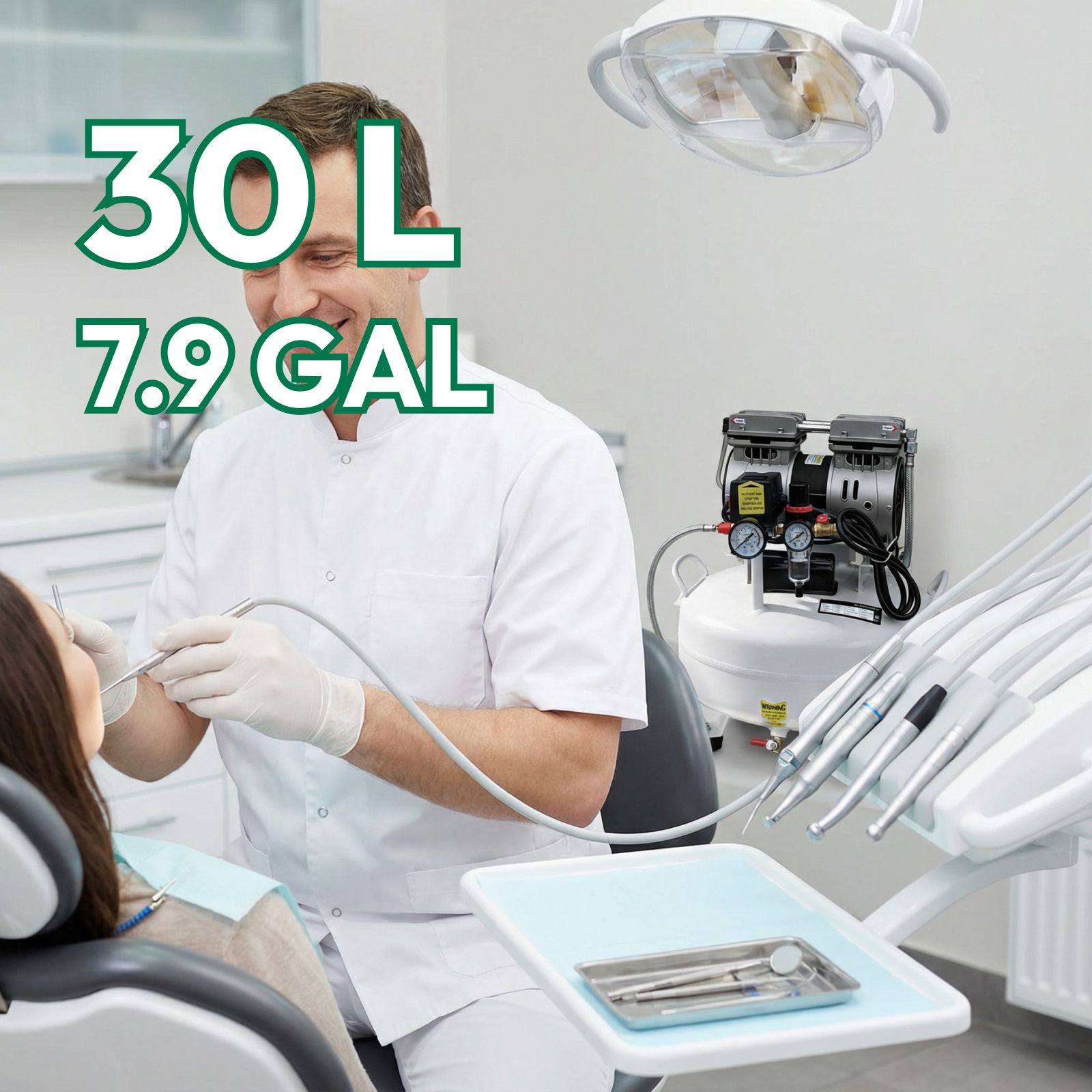 Dental Silent Oil-Free Dental Air Compressor Portable Pump 30L 115psi