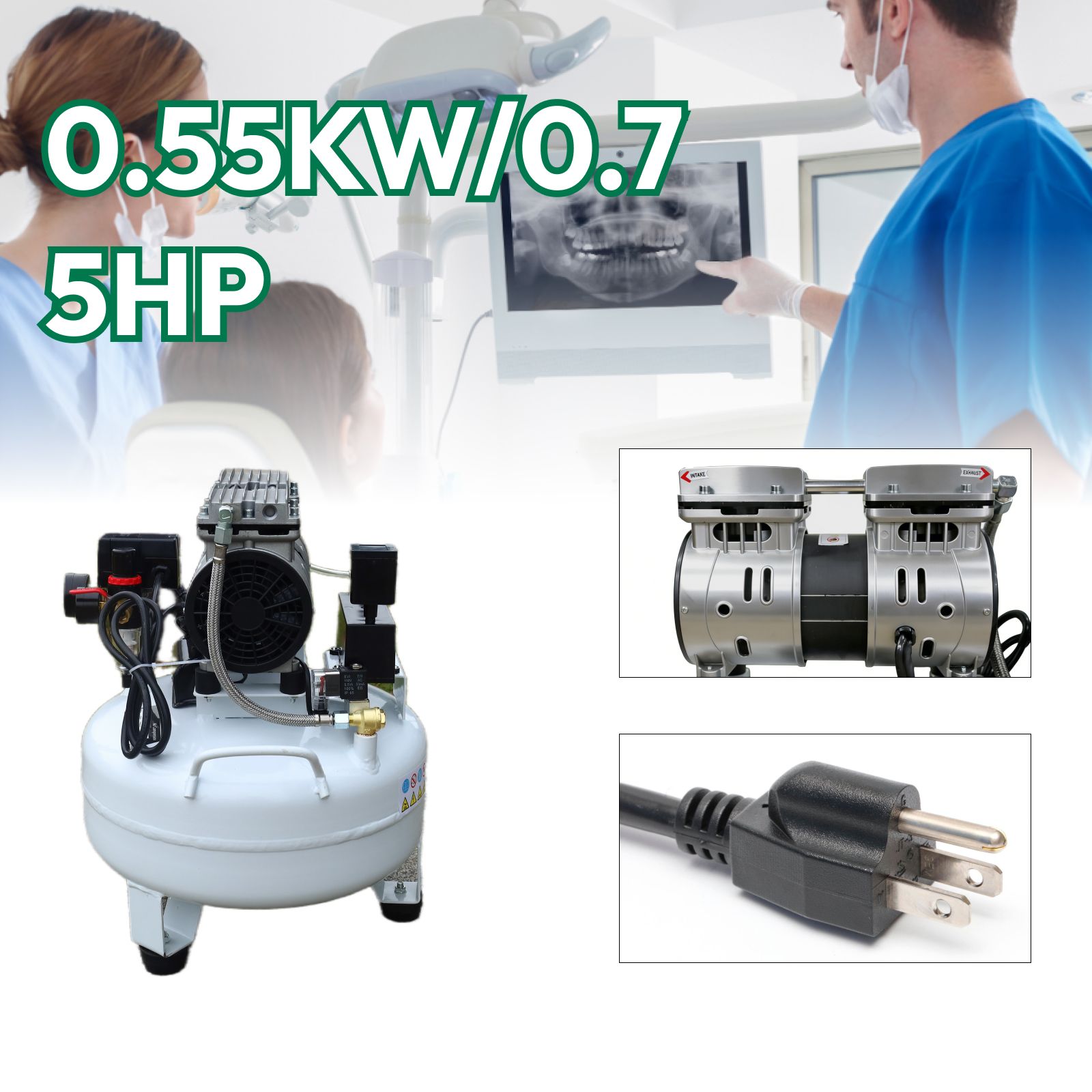 Dental Silent Oil-Free Dental Air Compressor Portable Pump 30L 115psi