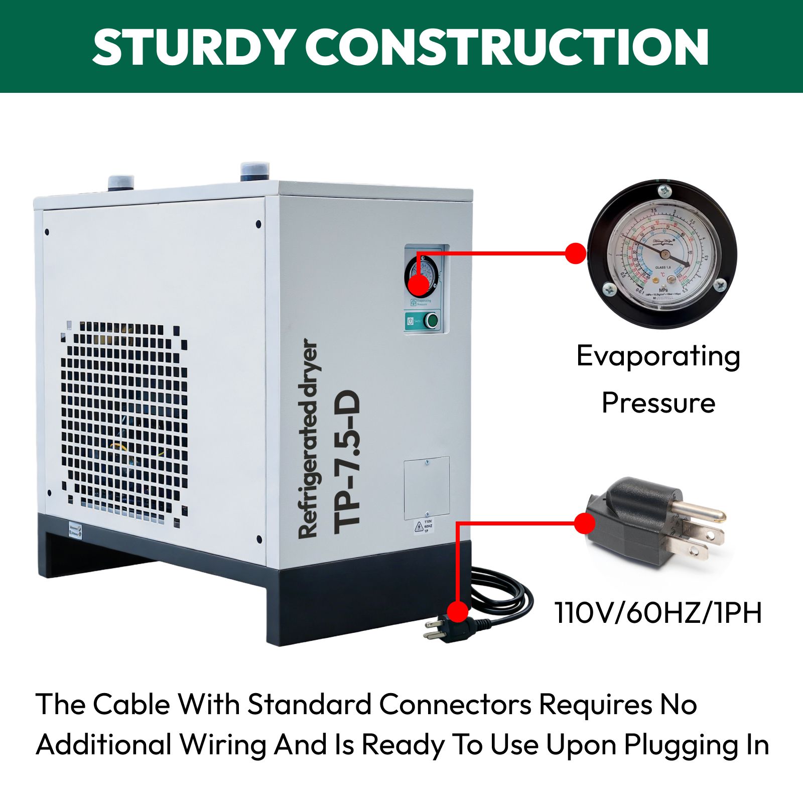 LRSD 53CFM REFRIGERATED COMPRESSED AIR DRYER, 7.5HP &10HP COMPRESSORS, 110V 60HZ