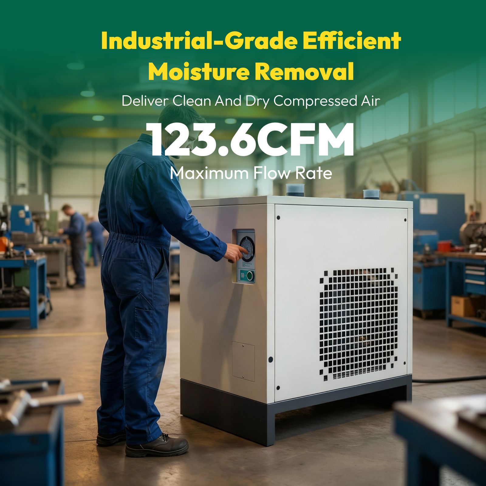 123.6CFM REFRIGERATED COMPRESSED AIR DRYER, 22HP COMPRESSORS, 110V 60HZ