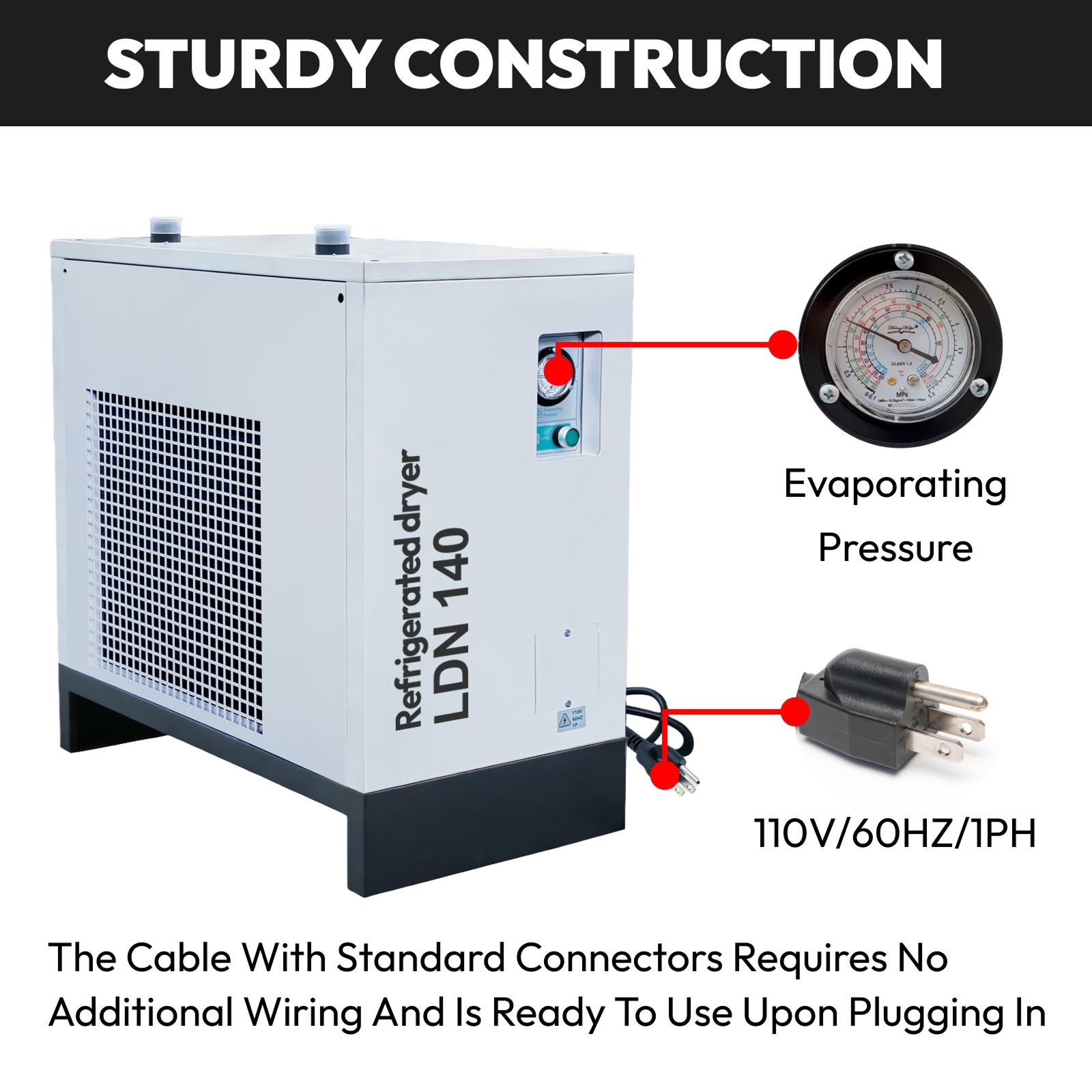 123.6CFM REFRIGERATED COMPRESSED AIR DRYER, 30HP COMPRESSORS, 110V 60HZ