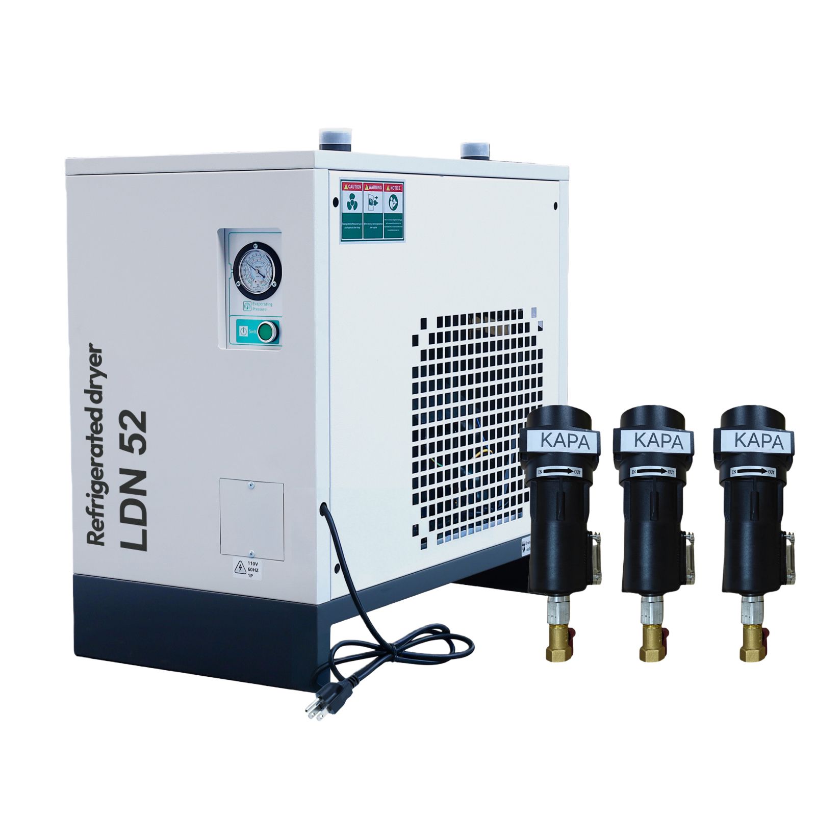 REFRIGERATED AIR DRYER FOR AIR COMPRESSOR, COMPRESSED AIR SYSTEMS, 84.7 CFM, GOOD FOR 15HP & 20HP COMPRESSORS WITH 3 STAGE-FILTER