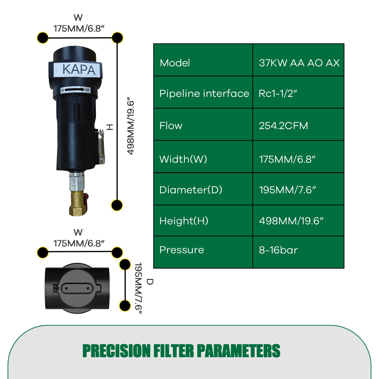 Refrigerated Air Dryer for Compressed Air Systems | Compressed Air Dryer for 40HP-50HP Compressors | 229.5CFM with 3-Stage Filter | Industrial Compressor Accessories