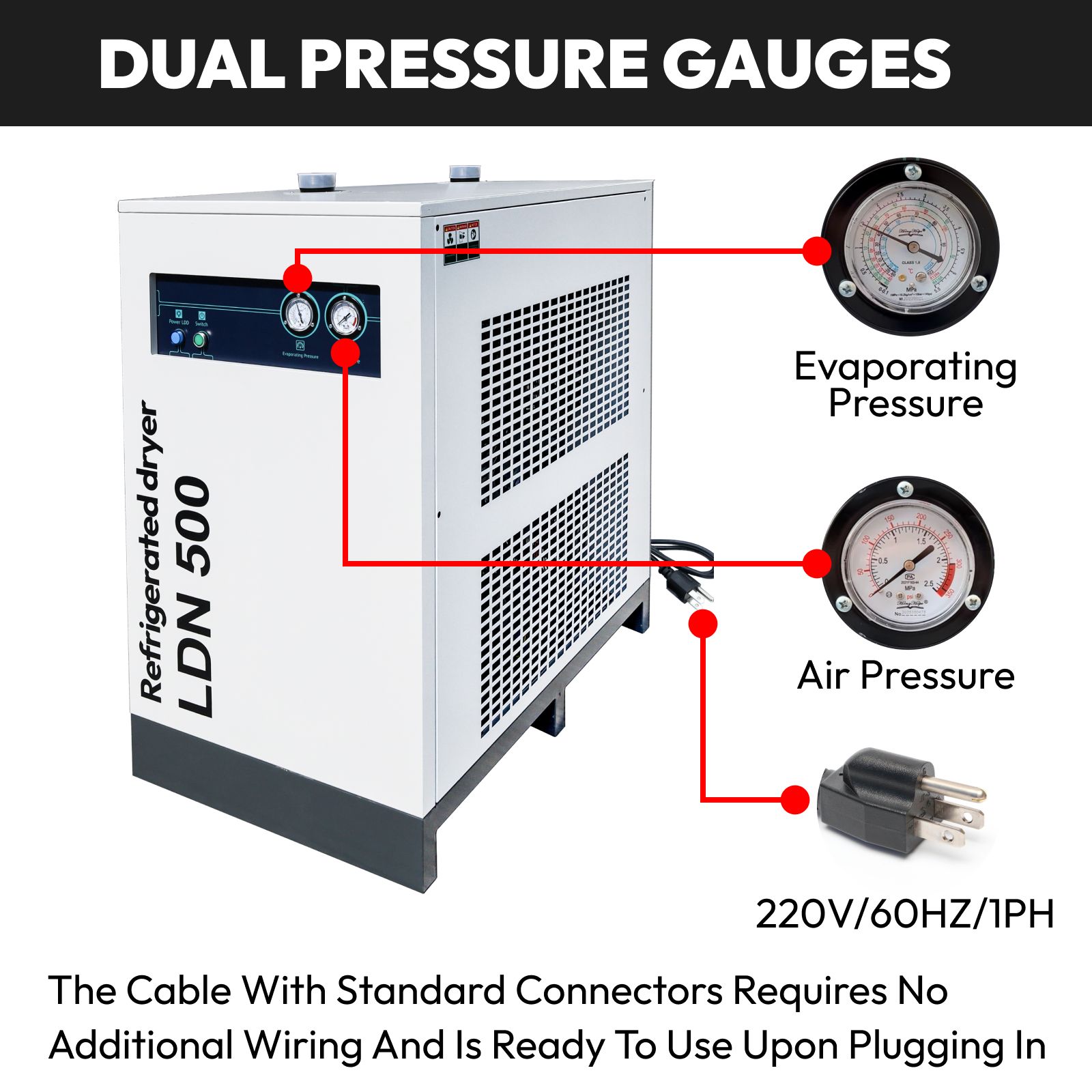 494CFM Refrigerated Air Dryer for Compressor 100 HP Air Compressor, Industrial Compressed Air Drying System, High Flow Compressed Air Dryer